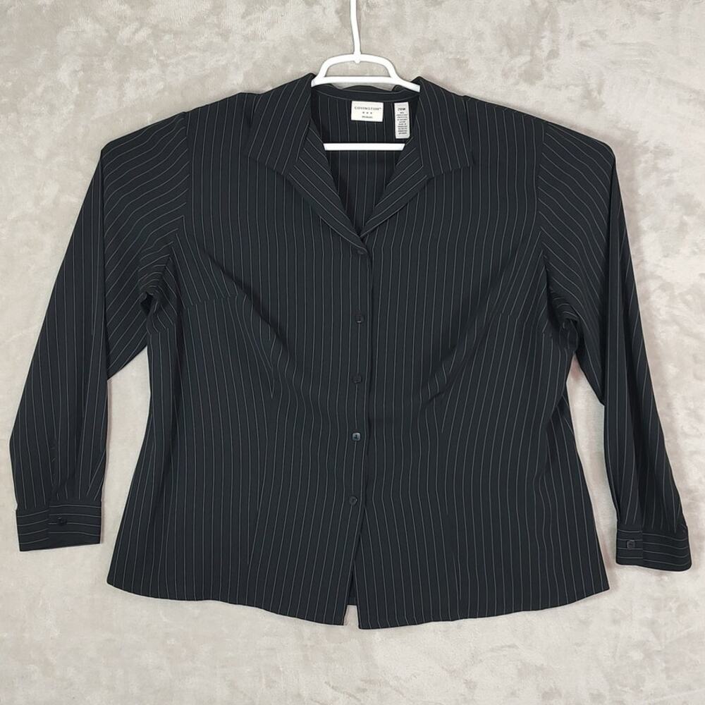 Covington Women's Plus Size 20W Black Pinstripe Button Down Blouse Long Sleeves